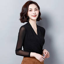 Women's Spring Autumn Style Mesh Shirt Women's Elegant Polka Dot V-Neck Long Sleeve Slim Casual Tops DD8598 2024 - buy cheap