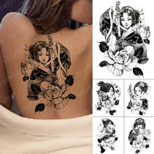 Водостойкая Временная тату-наклейка, японские флэш-татуировки гейши, красивый воин, меч, пион, боди-арт, искусственная татуировка на руку для женщин и мужчин 2024 - купить недорого