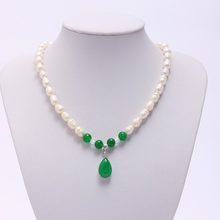 FYJS-colgante de perlas de imitación, único, chapado en plata, forma Irregular, gota de agua, Ágata verde, collar, joyería étnica 2024 - compra barato