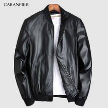 CARANFIER 2019 Casaco Novo Da Marca Mens Jaquetas de Couro Genuíno da pele de Carneiro Casuais Slim Fit Coats Motocicletas Preto Casacos Sobretudos 2024 - compre barato