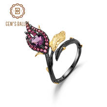GEM'S BALLET-anillo abierto de plata 925 hecho a mano para mujer, joyería con amatista Natural, ajustable, color negro y oro de 18 quilates 2024 - compra barato