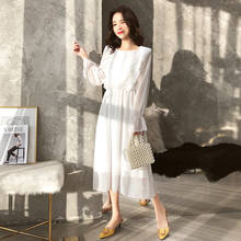 Ruffles Polka Dot Women Chiffon Dress Elastic Waist Flare Sleeve Female Long Vestidos A-line White Dress 2019 2024 - buy cheap