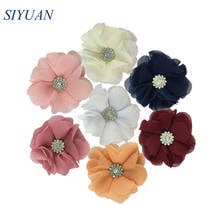 10pcs/lot Fashion 6cm Fabric Chiffon Flower with Rhinestone Button Kids Lovely Flower Hairpin DIY Headwear TH301 2024 - buy cheap