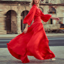 Sexy longo vestido de festa vermelho vestidos de cetim feminino outono moda faixas de manga comprida assimétrico vestido de divisão 2024 - compre barato