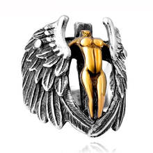 Мужское классическое кольцо в стиле ретро, кольцо из нержавеющей стали с крыльями ангела в стиле панк, ювелирные изделия для мужчин, лучший подарок 2024 - купить недорого