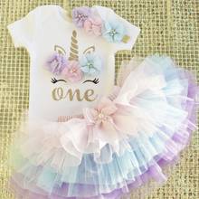 Baby Girls Princess First Birthday Letter Dresses Toddler Girls Christening Grown Clothing Infant Unicorn Party Tutu Dresses 2024 - buy cheap