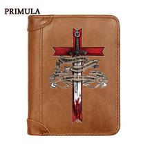 Classic Knights Templar Crusader Sword Male Genuine Leather Wallets Men Wallet Credit Business Card Holders Purses High Quality 2024 - купить недорого