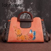 Johnature Hand Painted Retro Handbag 2022 New Handmade Cow Leather Women Bag Large Capacity Cowhide Shoulder & Crossbody Bags 2024 - buy cheap