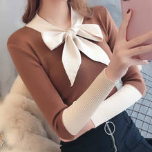 Bow Tie Neck Sweater Women Fashion 2019 Autumn Spring Black Tops Women Knitted Pullovers Long Sleeve Jumper Pull Femme Clothing 2024 - buy cheap