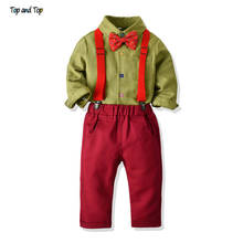 Top and Top Kids Baby Boy Christmas Clothing Sets Long Sleeve Shirt withe Bowtie+Suspender Pants Gentleman 2Pcs Casual Outfits 2024 - buy cheap