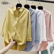 Blusa estilo coreano para mulheres, blusa de manga longa, vintage, mulheres, camisas de cor sólida, plus size, cardigan, roupas femininas, 2021, 50 2024 - compre barato