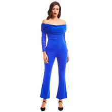 Elegant Office Lady Solid Off Shoulder Short Sleeve Ruffle Skinny Jumpsuit Autumn Workwear Going Out Women Jumpsuits