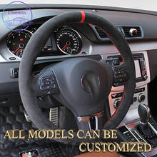 Embroidery Alcantara Car Steering Wheel Cover For VW CC Sharan POLO Touareg Handsewing Holder Suppot Custom Sportscar Texture 2024 - buy cheap