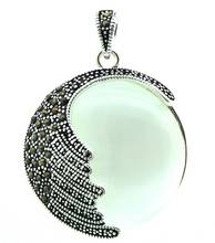 Fashion jewelry Free Shipping  925 Sterling Silver Natural clear white opal Round Marcasite Round Pendant 35MM 2024 - buy cheap
