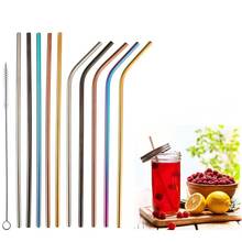 Colorful 304 Stainless Steel Straws Reusable Straight Bent Metal Drinking Straw With Cleaner Brush Set Party Bar Accessory 2024 - buy cheap