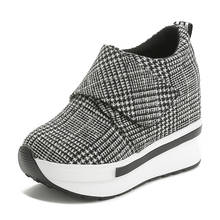 Casual Sport Women Shoes Hidden Heel 9CM Round Toe Gingham Women sShoes Wedges and Platform Womens Luxury Sneakers 2019 Fashion 2024 - buy cheap