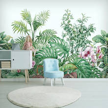 Personalizado mural 3d pintados à mão folhas de plantas verdes flores folha de banana foto papel de parede quarto sala de estar não-tecido papel de parede 3d 2024 - compre barato