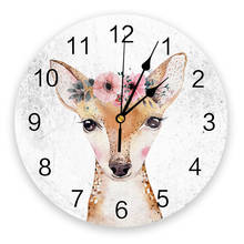 Cute Deer Watercolors Flowersanimals PVC Wall Clock Living Room Bedroom Wall Digital Clock Home Decore Wall Clock Modern Design 2024 - buy cheap