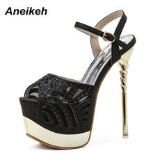 Aneikeh Summer Ladies Shoes Crystal Bling Fashion Platform Sexy Patchwork Round Toe PU Zapatos De Mujer High Heels women sandals 2024 - buy cheap