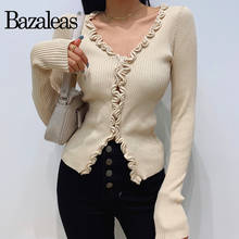 Bazaleas harajuku Knitted cardigan Vintage lacework pull femme kardigan Cream Sweaters Retro Women Sweater 2024 - buy cheap