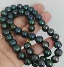 Impresionante collar barroco tahitiano de 9-10mm, perla verde y negra, 18 pulgadas, 14k 2024 - compra barato