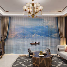 Cortinas de estilo chino para decoración del hogar, cortina de tul transparente con paisaje de montañas, foto personalizada en 3D, para sala de estar y dormitorio 2024 - compra barato