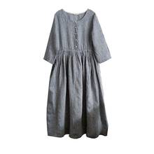 Vestido feminino folgado de linho manga curta 2024 - compre barato