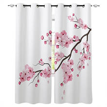 Japonês flor rosa flor de cerejeira cortinas brancas para sala estar moderna janela cortinas para o quarto cortinas 2024 - compre barato