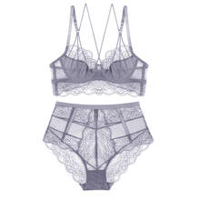 Sexy Lace Ultra Thin Deep V Bra Set Women Plus Size Large Bra and Panties Lingerie 2024 - buy cheap