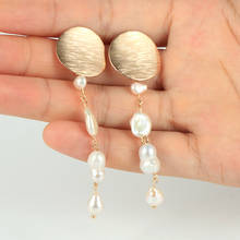 Women Natural Freshwater Pearls Long Tassel Dangled Earrings Stud White Baroque Pearl Earring Gold Color France Elegant Jewelry 2024 - buy cheap