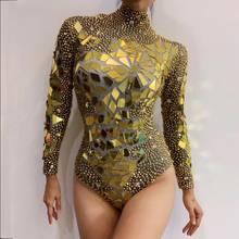 Body con espejos y diamantes de imitación dorados brillantes para mujer, traje para fiesta de cumpleaños, celebración, DS Bar, cantante, bailarina, espectáculo, disfraz de actuación 2024 - compra barato