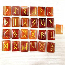 25pcs/lot Natural agate Stone Viking Runes Amulet Set Reiki Healing Crystals Divination Tumbled rectangle Stones 2024 - buy cheap