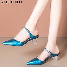 ALLBITEFO transparent heel genuine leather women heels fashion sexy cool women slippers summer high heel shoes flip flops 2024 - buy cheap