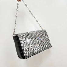 Bolsa de mão feminina com strass, bolsa de mão retalhos designer diamante pérola carteiro com corrente 2024 - compre barato