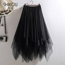 Women 2021 Spring Autumn Irregular Mesh Pleated Skirts Female Elastic High Waist Ruffled Vintage Tiered Tulle Tutu Skirt B894 2024 - buy cheap