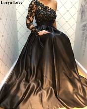 Черные Выпускные платья 2020, женское официальное вечернее платье с одним открытым плечом, сексуальное вечернее платье, элегантное атласное кружевное платье с аппликацией, платья для торжества 2024 - купить недорого