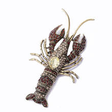 Retro Animal Crayfish Pin Brooches Fashion Exaggerated Pink Crystal Oval Rhinstones Enamel Pin Set Male Brooch Cool 2024 - buy cheap