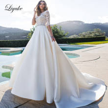 Liyuke Half Sleeve Of Satin A-Line Wedding Dress With Elegant Lace Court Train Wedding Gown 2024 - buy cheap