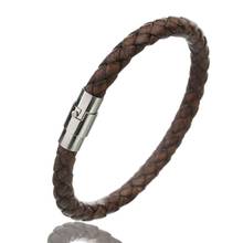 Lolleur pulseira de couro trançado para homens e mulheres, bracelete preto com fecho magnético de aço inoxidável, joias punk para homens, 2019 2024 - compre barato