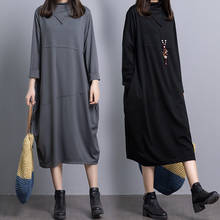 Vestido holgado de talla grande para mujer, ropa informal de punto salvaje, Cuello medio alto, Color sólido, K947