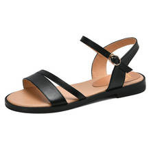 100% Cow Leather Sandals Women Summer Flats Ladies Casual Beach Shoes Large Size 34-43 Black Beige Brown 2024 - buy cheap