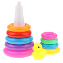 Cute Yellow Duck With Rainbow Color Stacking Rings Kids Baby Bath Toy Gift 2024 - buy cheap
