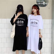 Cartoon Print O-Neck Short Sleeve Harajuku Kawaii Multicolor Casual Long T-shirt Dress 2021 Korean Loose woman's clothing 2024 - buy cheap