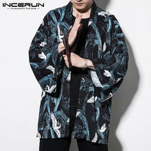 INCERUN 2020 винтажная мужская верхняя одежда с принтом Кардиган с длинным рукавом кунг-фу пальто мужское японское кимоно Тренч уличная куртка 5XL 2024 - купить недорого
