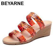 BEYARNE Fashion Women Slippers Roman Sandals Dress Shoes Casual Snake Pattern Wedges Sandals Beach Slippers 2020 New Fashion 2024 - buy cheap
