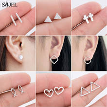 SMJEL Korean Fashion Geometric Earrings For Women 2019 New Trendy Handmade Heart Triangle Round Earring Jewelry Earrings Stud 2024 - buy cheap