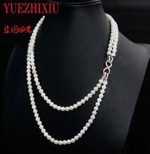 natural 7-7.5mm white freshwater pearl double Hand knotted necklace Bracelet set fine jewelry 2024 - buy cheap