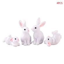 Conjunto de 4 unids/set de figuritas de resina en miniatura de conejos blancos para jardín, decoración para el hogar, Micro paisaje, artesanía, planta, maceta, adorno DIY 2024 - compra barato