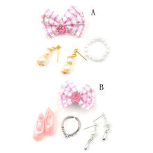 Boneca conjunto de moda jóias colar brinco bowknot para bonecas festa acessórios para crianças presente 2024 - compre barato