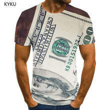 KYKU бренд доллар Футболка мужская футболка с изображением денег с принтом Harajuku аниме, Детская рубашка с короткими рукавами, в стиле «панк-рок» классная уличная одежда большого размера 2024 - купить недорого